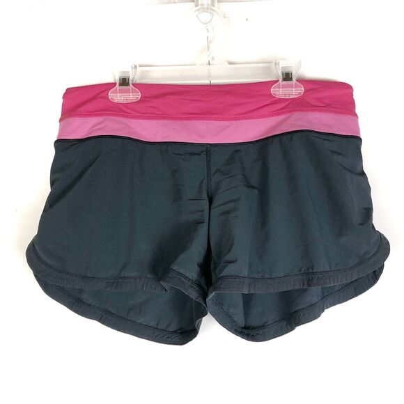 Lululemon Pants - LULULEMON Gray with Pink Waistband Running Shorts Drawstring Low Rise Size 6
